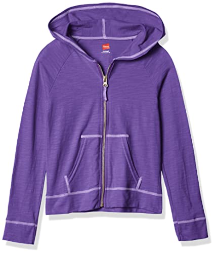 Hanes Girls Slub Jersey Full Zip Jacket Shirt, Purple Crush, Small US