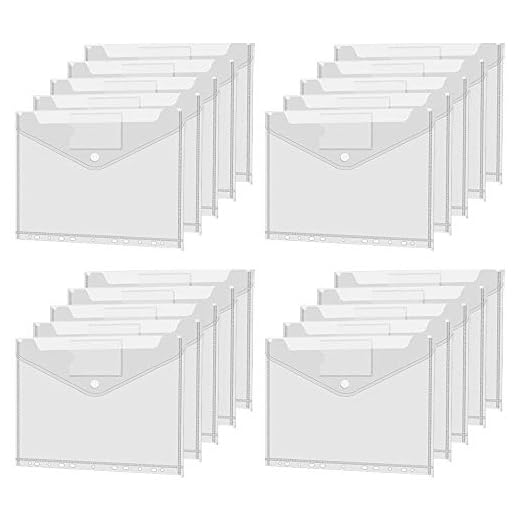 Portadocumentos Plastico A4, 20pcs Bolsillos para documentos A4, Fundas Plástico Folio Carpetas Plastico A4 Carpeta Portafolios A4 Fundas para Documentos A4 para archivo, A4 transparente