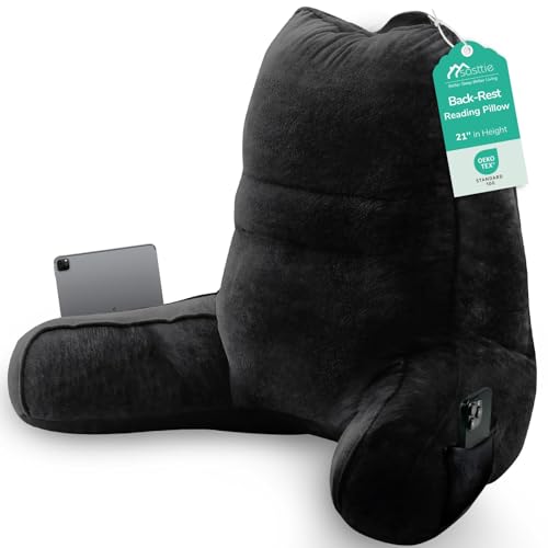 Image of Sasttie Reading Pillow for Bed, Back Pillow for Sitting Up, Black | 21 inch Backrest Support Cushion for Couch, Sofa, and Floor, Dorm Essentials, OEKO-TEX, Adjustable Down Alternative Fill