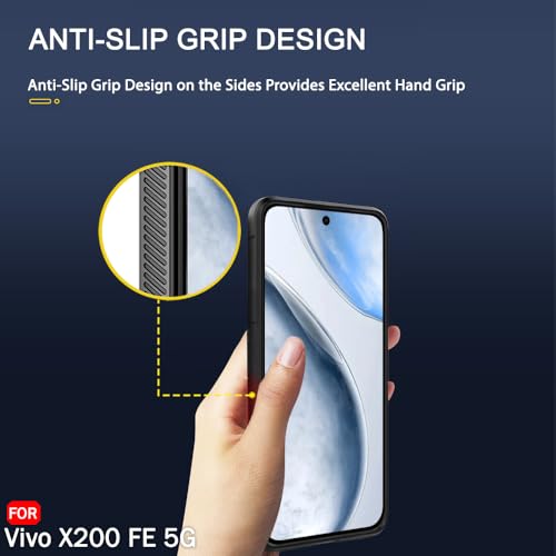 Image of TheGiftKart Liquid Silicon Back Cover Case for Vivo X200 FE 5G | Shockproof Military Grade Protection | Micro-Fibre Cloth On Inner Side | Anti-Slip Grip Back Case for Vivo X200 FE 5G (TPU, Black)