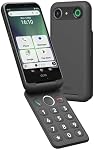 Doro - Aurora A20 Flip Smartphone - Téléphone portable senior - Facile à utiliser - Bouton d'assistance avec GPS Lieu - Compatible avec les aides auditives - USB Câble inclus - Graphite
