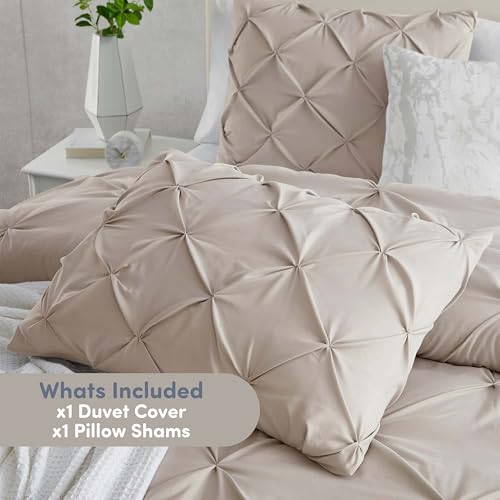 Image of Nestl Twin Duvet Cover Set Taupe - Soft Double Brushed Duvet Set with Button Closure & Corner Ties, 2 Piece Luxurious Pinch Pleated Duvet Cover Set 68x90 Inches with 1 Pillow Sham