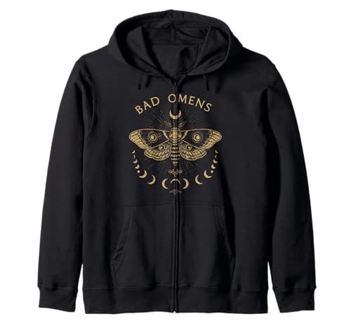 Bad Omens Moth Phase of Moon Occult Mystic for Halloween Zip Hoodie