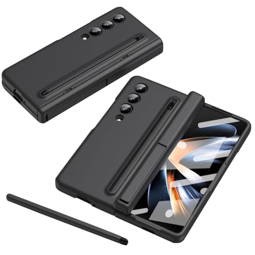 Hülle für Galaxy Z Fold 3 mit Stifthalterung Samsung Galaxy Z Fold3 Handyhülle mit integriertem Displayschutz Schutzhülle für Fold3 mit Scharnierschutz-Schwarz