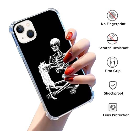 Eurdosmk Cat And Skull Case Compatible With Iphone 13 Mini, Hippie Trippy Creepy Skull And Kitty Case For Iphone 13 Mini For Teens Men And Women, Trendy Cool Tpu Bumper Phone Case Cover #TOP1