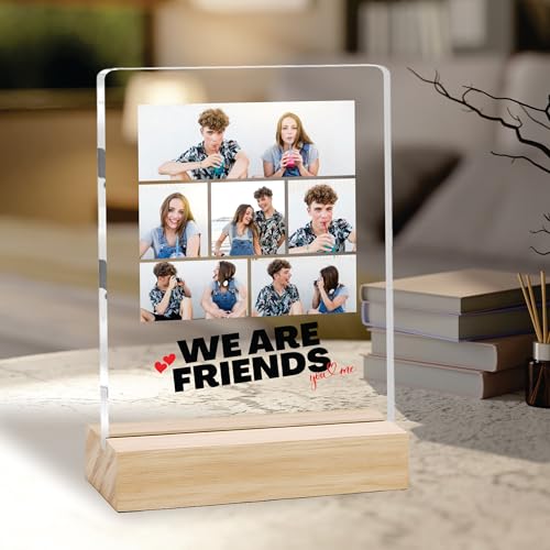 Image of Giftplease Customized Friends Plaque with Wooden Stand | Personalized Photo Frame with Quote | Best Friend Birthday Gift, Farewell Gift, Friendship Day Gift for BFF Keepsake Room Decor FR 09
