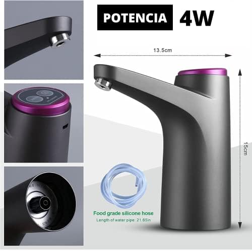 NK Waterdispenser - LED Indicator, USB Oplaadbare 1500 mAh Batterij, Silicone Materiaal, Compatibel met 4,5L 5L 7,5L 10L 11,3L 15L 18,9L (3,8 en 4,8cm Adapter) (Zwart)