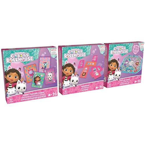 Image of Gabby's Dollhouse 3 Game Bundle Gift Set, Pop-Up Game Dominoes Jumbo Playing Cards, Gabby's Dollhouse Toys Kids Games, for Preschoolers Ages 4 and up