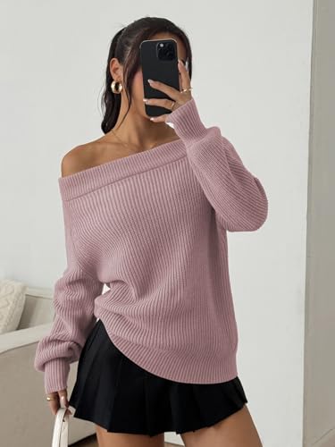 Image of ZAFUL Sweaters for Women Off Shoulder Knit Sweater with Long Sleeve Loose Pullover Jumper Tops