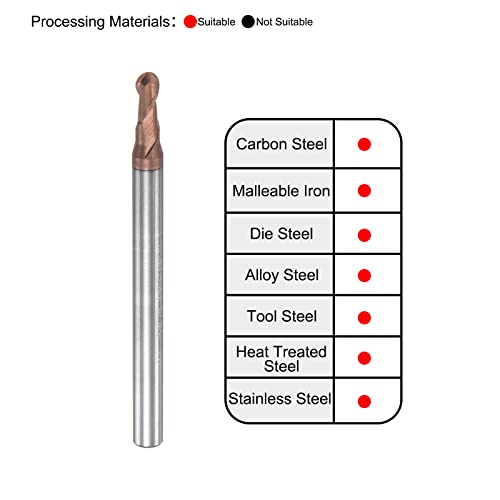 Image of uxcell Ball Nose End Mill 1.5mm Tip Radius Solid Carbide AlTiSin Coated CNC Router Bits 2 Flute Spiral Milling Cutter HRC55 with 4mm Shank 50mm (2-inch) Length