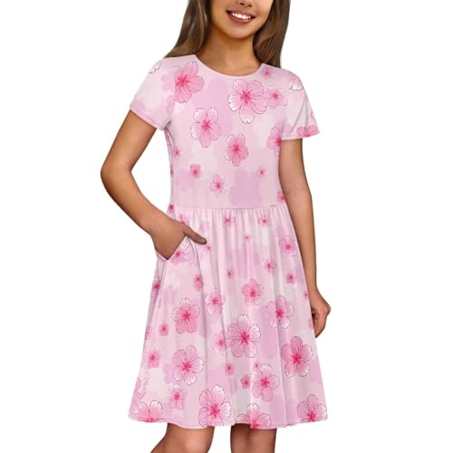 Image of Short Sleeve Dress for Girls with Pockets Cute Toddler Girl Clothes Summer 2-12