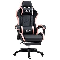 Vinsetto Gaming Chair, Computer Gamer Chair with Reclining High Back, Headrest, Lumbar Support, Footrest, Swivel Wheels, PU Leather, Adjustable Height for Home, Black and Pink