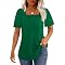 OFEEFAN Women's Pleated Puff Sleeve Tunic Top – V-Neck Loose Blouse With Curved Hem, Army Green, Size Small