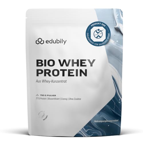 edubily Bio Whey Protein Konzentrat - Sehr gut lösliches Protein Pulver aus zertifizierter Bio Milch - Ohne Zucker (750 g Neutral)