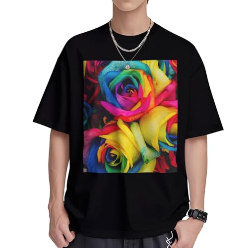 T-shirt en coton imprimé rose arc-en-ciel femme tunique amples col rond