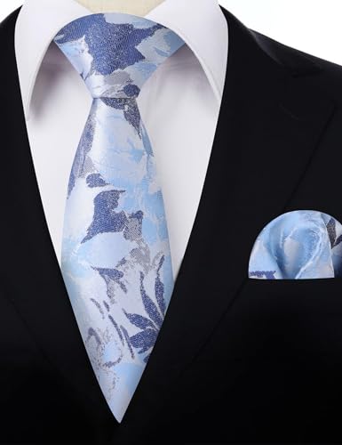 Image of Alizeal Mens 3.15'' Light Color Rustic Tie Handkerchief | with Flower Printed Handkerchief for Wedding Business Daily Wear