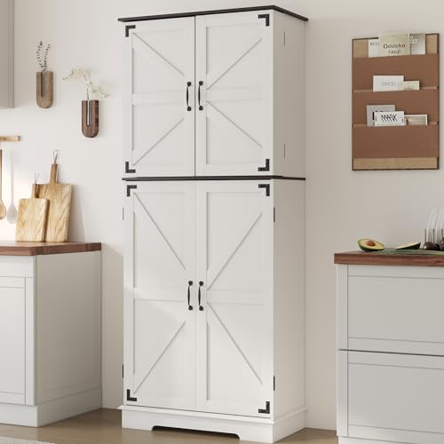 Kitchen-Pantry-Storage-Cabinet-72-Tall-Bathroom-Storage-Cabinet-with-4-Adjustable-Shelves-and-1-Drawer-Metal-Storage-Cabinet-Freestanding-Cupboard-for-Kitchen-Dining-Room-Bathroom-White Kitchen Pantry Storage Cabinet 72 Tall Bathroom Storage Cabinet with 4 Adjustable Shelves and 1 Drawer Metal Storage Cabinet Freestanding Cupboard for Kitchen Dining Room Bathroom White