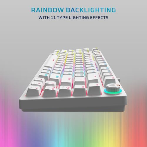 Image of EvoFox Katana X2 TKL Mechanical Gaming Keyboard | 3‑Pin Replaceable Silent Red Switches, Dynamic Backlighting, All Keys Anti‑Ghosting, Volume Knob, Copilot, Xbox Gamebar, Screenshot & More (White)