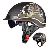 VVPEC Cascos Abiertos De Moto Casco De Motocicleta Casco Jet Vintage para Hombre Mujere Adultos, ECE Homologado Cascos Half-Helmet para Motocicleta Bicicleta Scooter(6,XL=61~62cm)