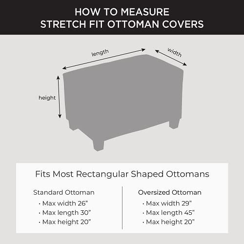 Surefit Stretch Jacquard Damask Box Cushion Ottoman Covers Slipcover, Form Fit, Polyester/Spandex, Machine Washable, Gray #TOP1