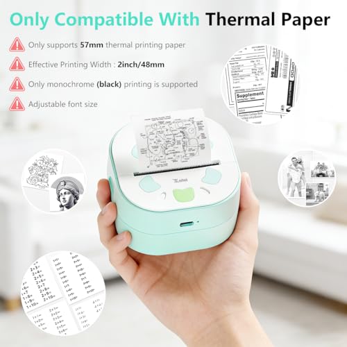 Image of ZEITEL Mini Printer for Mobile, Thermal, Portable, Bluetooth, Inkless Small Printer, Compatible Android & iOS Mobile, 20mm /s High Speed, with 3 Rolls Thermal Paper (2 Year Warranty)