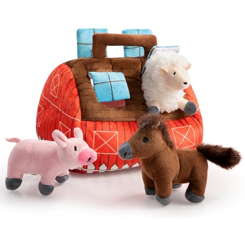 Hollypet Hide and Seek Squeaky Dog Toy Designed Interactive Puzzle Plush Stuffed Puppy Toys Farm
