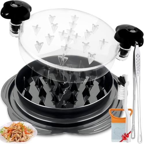 YEPVIE Chicken Shredder Tool Twist, Large Chicken Breast Shredder with Tongs, Brush & Onion Holder for Slicing, Non-BPA, Heat-Resistant Meat Shredder Tool Twist for Chicken & Vegetables (25cm x 7cm)