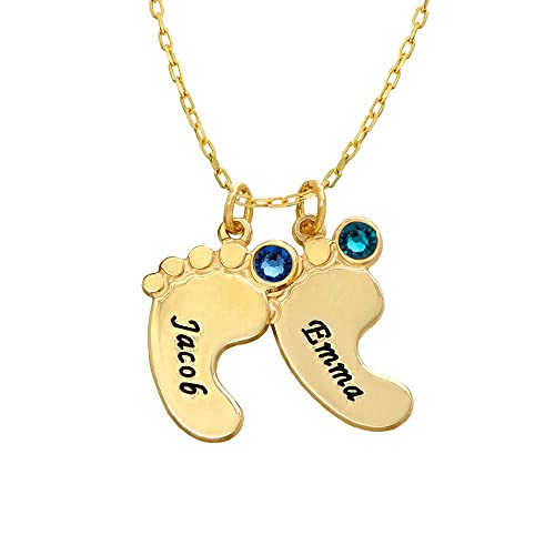 Myka - Personalized Engraved Baby Feet Charms Name Necklace With Crystals/Diamond - Up To 5 Charms & Engravings - Custom Inscriptions - Jewelry For New Mom, Her, Women For Mother’s Day, Birthday, Christmas - 925 Sterling Silver, Gold & Rose Gold Plating, Vermeil #TOP4