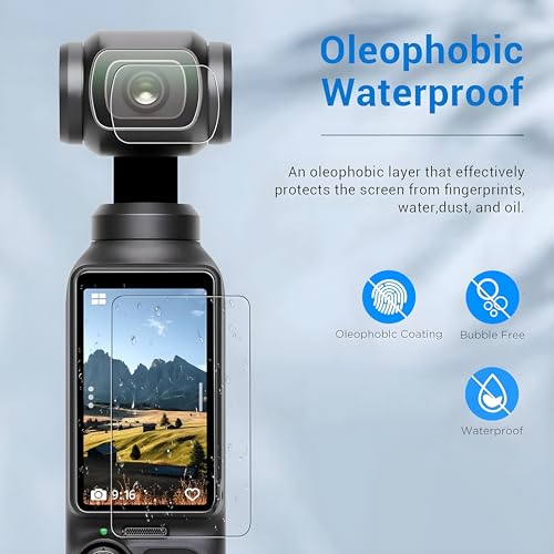 Image of OHAYO Military Strength Tempered Glass Screen Protector For Osmo Pocket 3| 9H+ Hardness, Strong Protection, Full Screen Edge-to-Edge Cover, Scratch Resistant, Bubble-Free Install, Ultra HD Clarity,With installation kit, 2 Sets (2 Glass for Screen, 2 Glass for Lens)