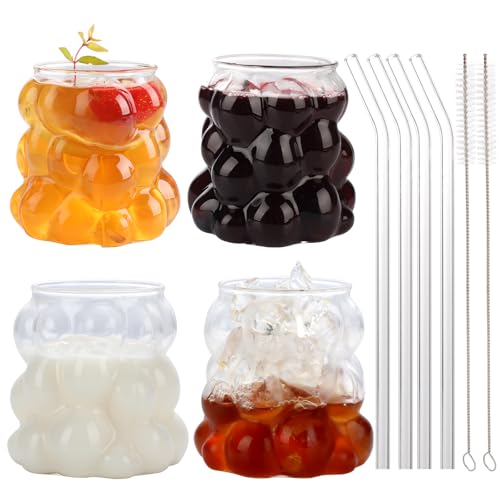 WeirdUncle Juego de 4 vasos con forma de uva, vasos Art Deco de 12 onzas, para café helado, agua, cóctel, jugo, whisky, regalo