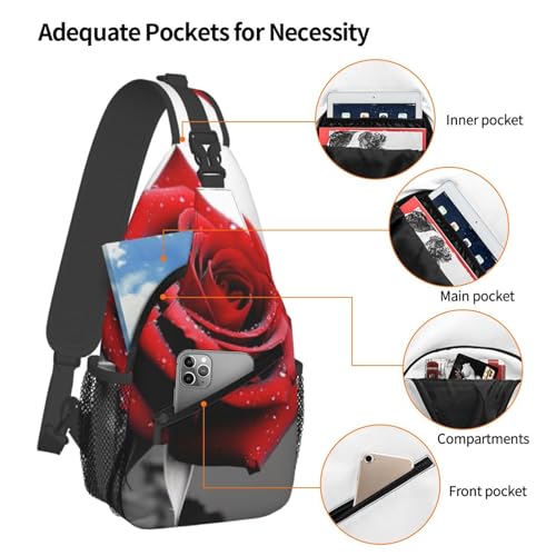 Mochila bandolera cruzada negra con diseño floral para senderismo miniatura 4