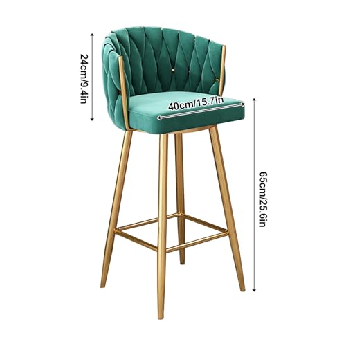 Tabouret de bar haut de gamme velours vert et structure dorée pour comptoir chic