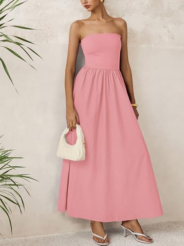 Image of PRETTYGARDEN Women 2026 Summer Elegant Strapless Maxi Dress Tube Top Dress A Line Flowy Long Wedding Party Cocktail Dresses