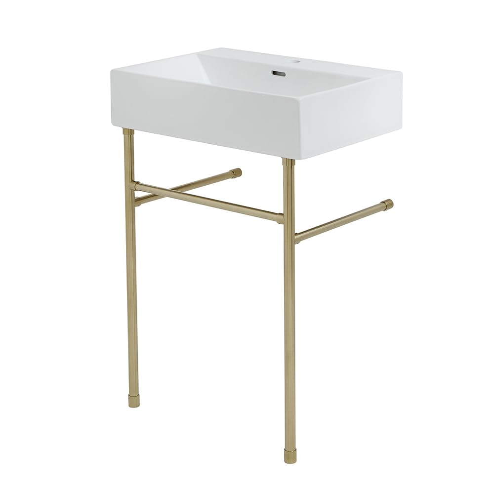 Milano Elswick White Ceramic 1 Tap Hole Bathroom Basin Sink Brass Washstand - 605mm x 430mm