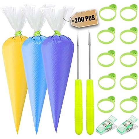 120Pcs Tipless Piping Bags - 100Pcs Disposable Piping Pastry Bags for Royal Icing with 10 Piping Bags Ties, 2 Clips, 3 Cookies Cutters, 2 Scriber Needle & 2 Frosting Tips for Cake Decorating (12inch) Cover