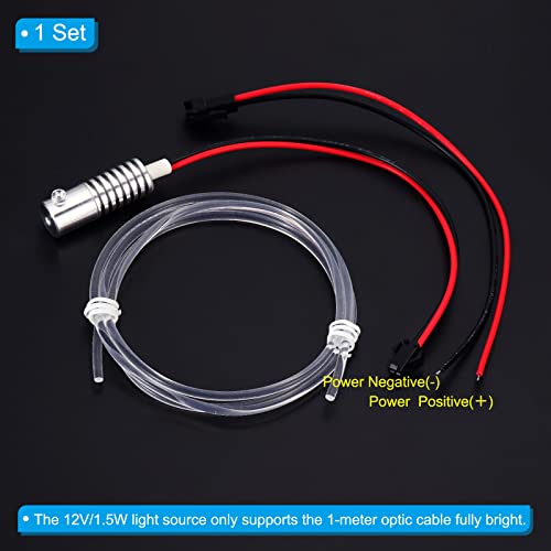 Image of PATIKIL 4mm 1m PMMA Side Glow Fiber Optic Cable Kit, with LED Aluminum Illuminator 12V 1.5W Guide Light Source Decoration for Home DIY Lighting, Cool White