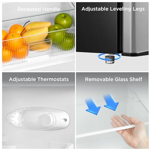 Image of Midea MERM45S3AST 4.5 Cu.ft Mini Fridge with Freezer, with Internal Light, Adjustable Thermostat, Reversible Door, for Dorm, Office, Bedroom, Stainless Steel