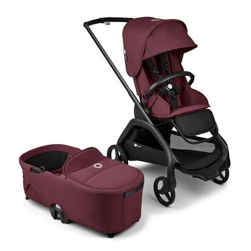 Image of BugaboBugaboo Dragonfly City Stroller - 2-in-1 Full-Size Bassinet & Toddler Seat - One-Hand Fold, All-Terrain Suspension, Large Storage Basket, Urban Lightweight Stroller with Sun Canopy - Dark Cherry