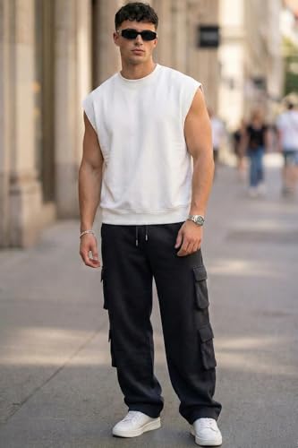 Image of Veirdo Cotton Terry 6 Pocket Oversized Baggy Fit Knitted Cargo Pant for Men (Colors: Black & Grey)