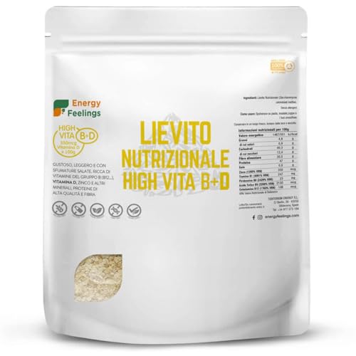 Energy Feelings Lievito Alimentare Nutrizionale in Scaglie High Vita B+D 1Kg, Lievito con Vitamina B12 e D Naturale, 47% Proteine, Integratore in Fiocchi Senza Glutine e Vegano