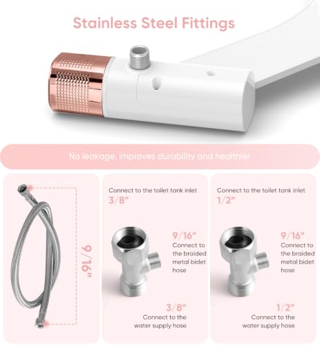 Image of Ultra-Slim Bidet Attachment, Posterior&Feminine Wash-(Retractable Dual Nozzles), Non-Electric Bidet Attachment for Toilet Seat, Adjustable Fresh Cold Water Pressure, Stainless Steel Inlet (Rose Gold)