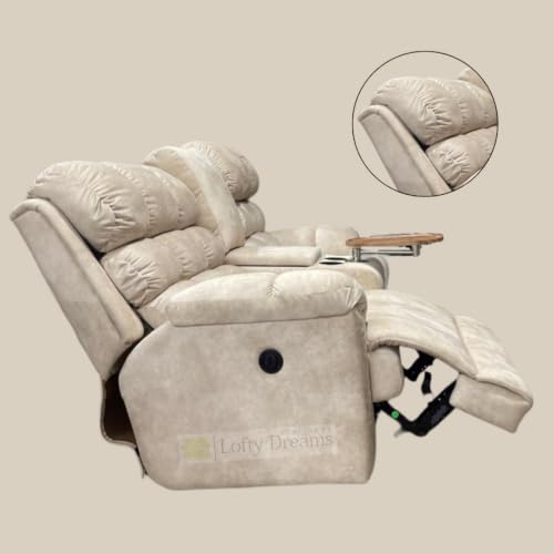 Image of Lofty Dreams Welos 2 Seater Motorised Recliner Sofa - Smooth Electric Comfort, Adjustable Neck & Back Support, Soft Suede Fabric, Console Table, Free Installation