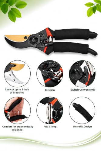 Image of Mozarto Heavy Duty Gardening Scissor /Plant Cutter For Garden /Branch Cutter For Plants /Flower Cutter /Pruners For Plants /Wood Branch Trimmer /Secateurs /Pruning Shears Blade (Black)