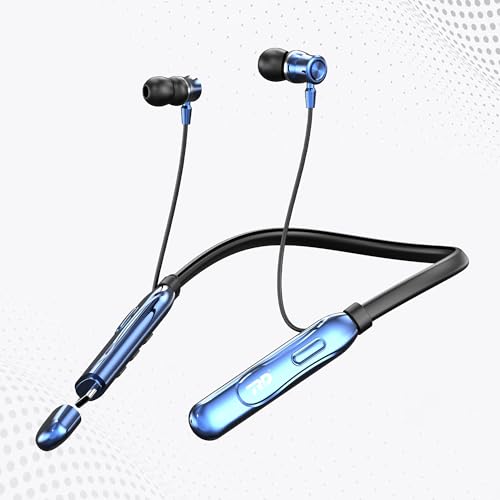 RD M-190 ELEGA Wireless Neckaband with 10MM Drivers, Bluetooth v5.3, Playtime Upto 90 Hours, 1-2 Hrs Fast Charging with Type-C Port, Auto Magnetic Connect, Multi-Function Button Blue