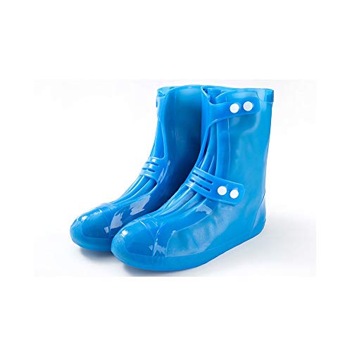 Funmaker Waterproof Silicone Shoe Covers, Reusable Foldable Not-Slip Rain Shoe Covers with Zipper,Shoe Protectors Overshoes Rain Galoshes for Kids,Men and Women(1 Pair) (Blue-High, L)