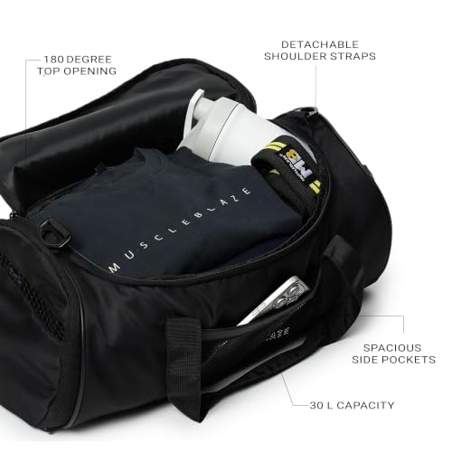 Image of MuscleBlaze Pro Training Duffle Bag, Black, 30L | For Men and Women | Sports Bag