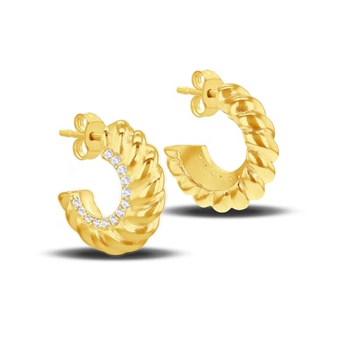 Boucles d'oreilles demi-créoles torsadées argent plaqué or CZ femme Tuscany Silver