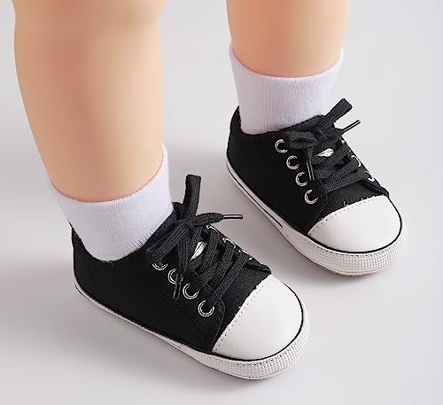 Methee Baby Boys Girls Sneakers Canvas Shoes,Infant First Walkers Shoes,Non-Slip Rubber Sole Walking Shoes For Babys Toddlers, Black 12-18 Months Toddler #TOP2