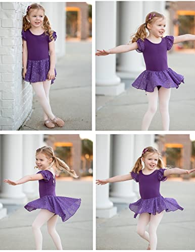 Arshiner BAS005982_BP_140 Girls Shiny Ruffle Sleeve Ballet Leotard With Skirt Criss-Cross Back Dance Dresses Dark Purple,Little Kid thumb #4