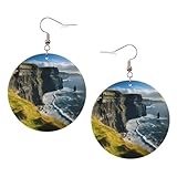 Orecchini rotondi stampati da donna con stampa di Clare The Cliffs, 1 paio di orecchini in pelle leggera con foro, gioielli alla moda, regalo per donne e ragazze, One Size, Poliestere